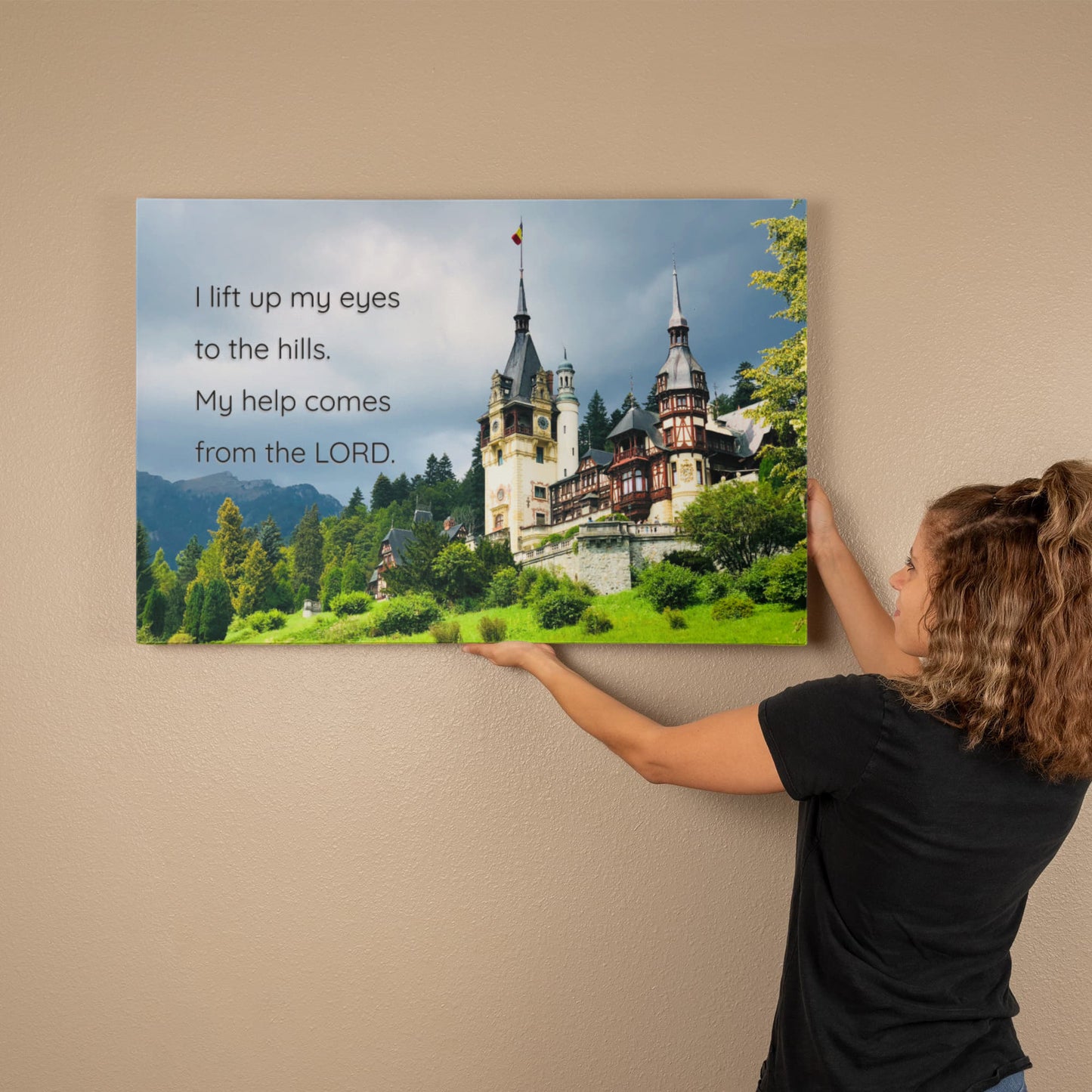 Psalm 121 Wall Art – “I Lift Up My Eyes to the Hills” Canvas | Original Romania Castle Photography | Christian Scripture Print- FREE Shipping