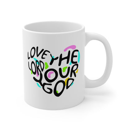 Love the Lord Your God" Christian Mug | Heart Design | Faith-Based Coffee Cup 11oz