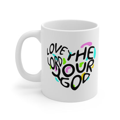 Love the Lord Your God" Christian Mug | Heart Design | Faith-Based Coffee Cup 11oz