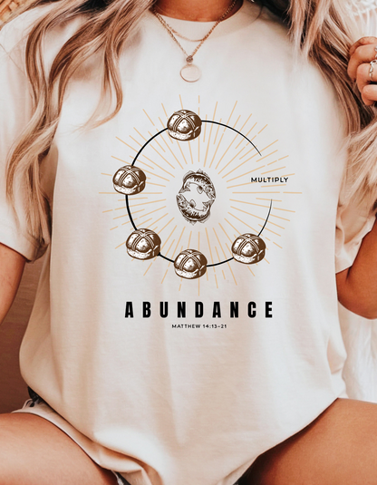 "Abundance & Multiplication" Christian T-Shirt | Loaves & Fish | Matthew 14:13-21 Bible Verse Tee for Women