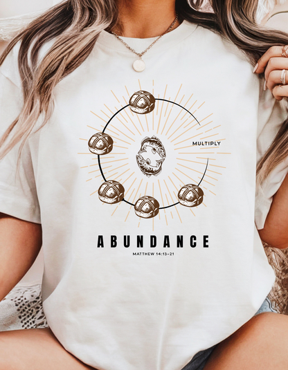 "Abundance & Multiplication" Christian T-Shirt | Loaves & Fish | Matthew 14:13-21 Bible Verse Tee for Women