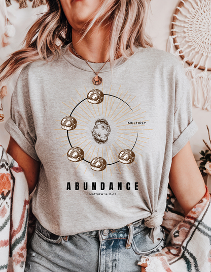"Abundance & Multiplication" Christian T-Shirt | Loaves & Fish | Matthew 14:13-21 Bible Verse Tee for Women