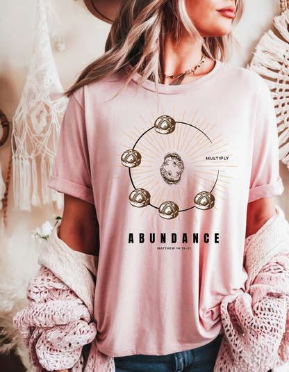 "Abundance & Multiplication" Christian T-Shirt | Loaves & Fish | Matthew 14:13-21 Bible Verse Tee for Women