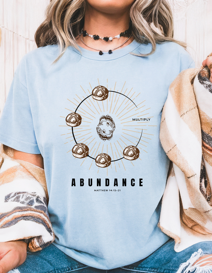 "Abundance & Multiplication" Christian T-Shirt | Loaves & Fish | Matthew 14:13-21 Bible Verse Tee for Women