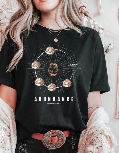 "Abundance & Multiplication" Christian T-Shirt | Loaves & Fish | Matthew 14:13-21 Bible Verse Tee for Women