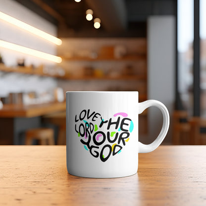 Love the Lord Your God" Christian Mug | Heart Design | Faith-Based Coffee Cup 11oz