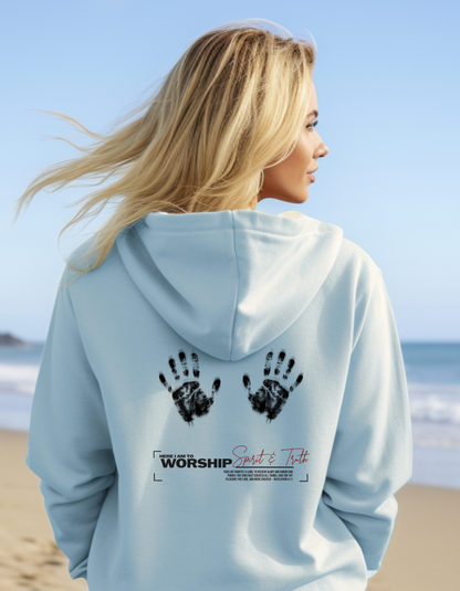 Here I Am to Worship Women’s Christian Hoodie – Spirit & Truth Faith-Based Sweatshirt