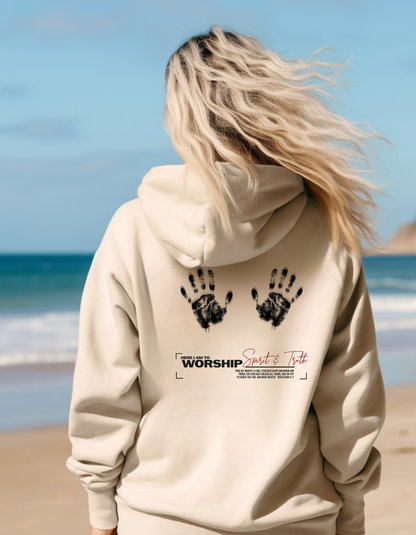Here I Am to Worship Women’s Christian Hoodie – Spirit & Truth Faith-Based Sweatshirt