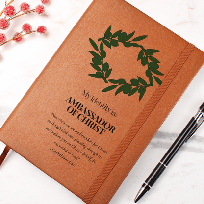 Ambassador of Christ Leather Journal – Olive Wreath Christian Notebook - FREE Shipping