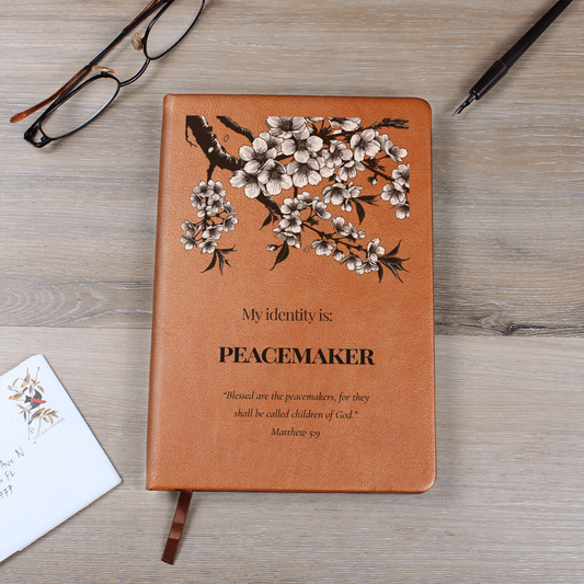 Christian Leather Journal – Peacemaker Identity Notebook – Matthew 5:9 Scripture – FREE Shipping