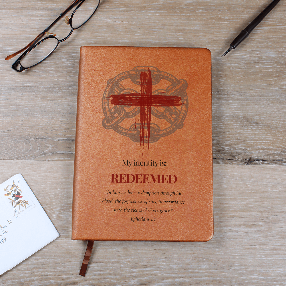 Redeemed – Christian Journal (Ephesians 1:7, Cross & Chain Design) | My Identity Series | FREE Shipping