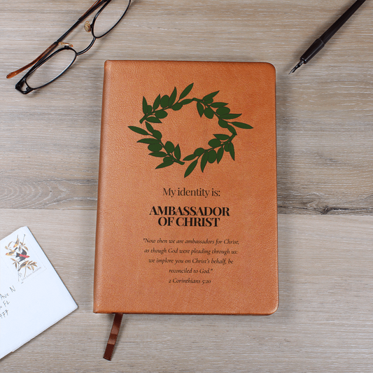 Ambassador of Christ Leather Journal – Olive Wreath Christian Notebook - FREE Shipping