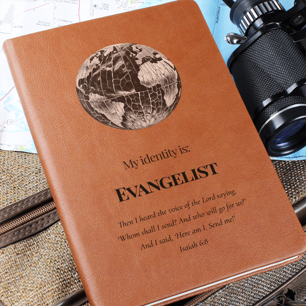 Evangelist Christian Journal – Isaiah 6:8 Globe Design Notebook  – My Identity Series - FREE Shipping
