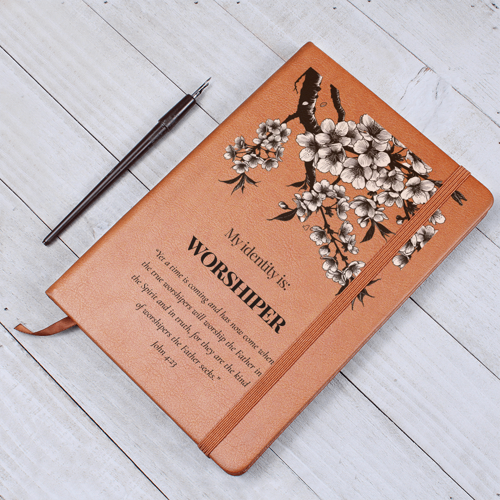 Worshiper Christian Journal – John 4:23 Scripture Notebook – Faux Leather Faith Gift – My Identity Series - FREE Shipping