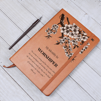 Worshiper Christian Journal – John 4:23 Scripture Notebook – Faux Leather Faith Gift – My Identity Series - FREE Shipping