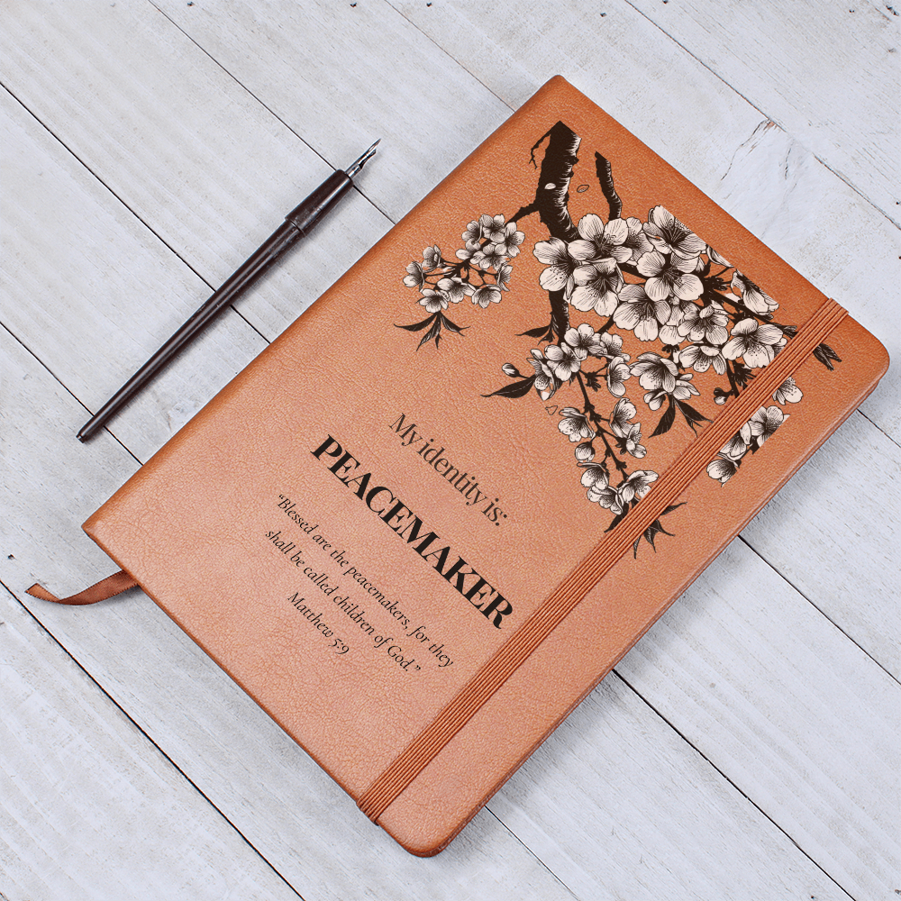 Christian Leather Journal – Peacemaker Identity Notebook – Matthew 5:9 Scripture – FREE Shipping