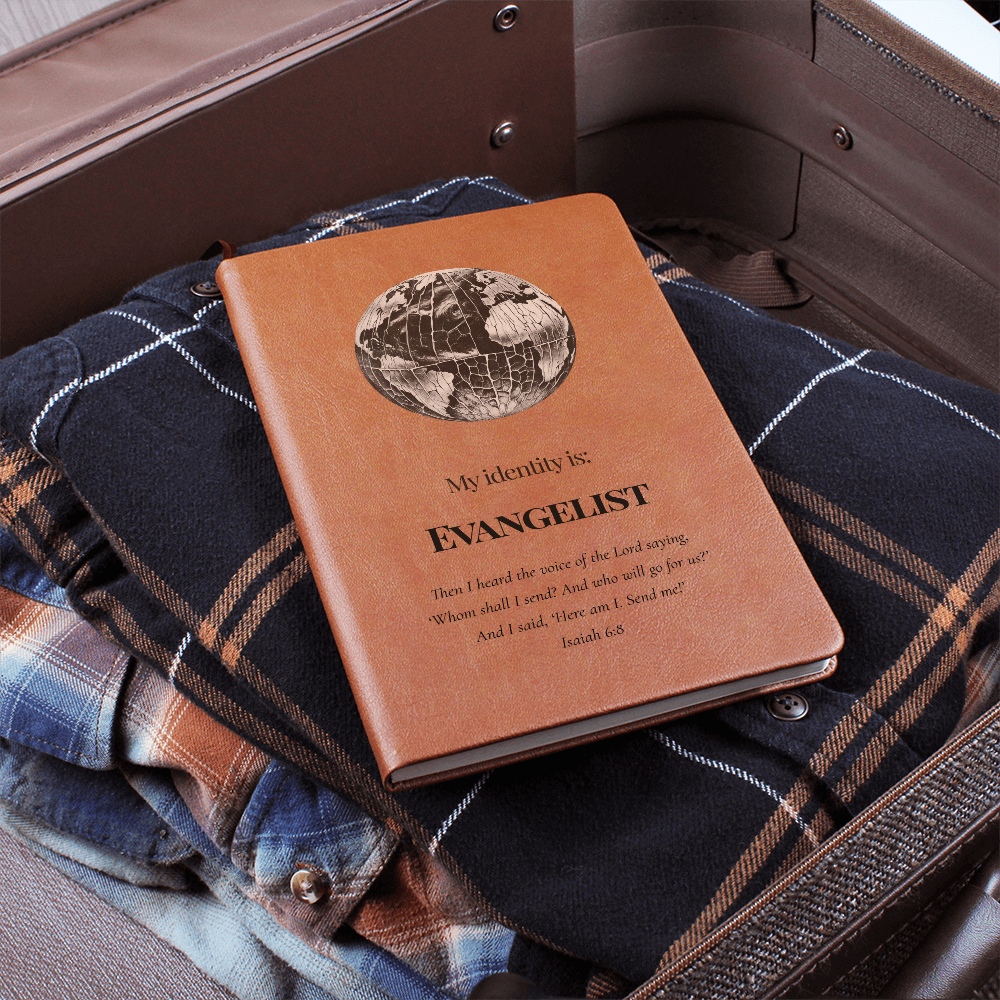 Evangelist Christian Journal – Isaiah 6:8 Globe Design Notebook  – My Identity Series - FREE Shipping
