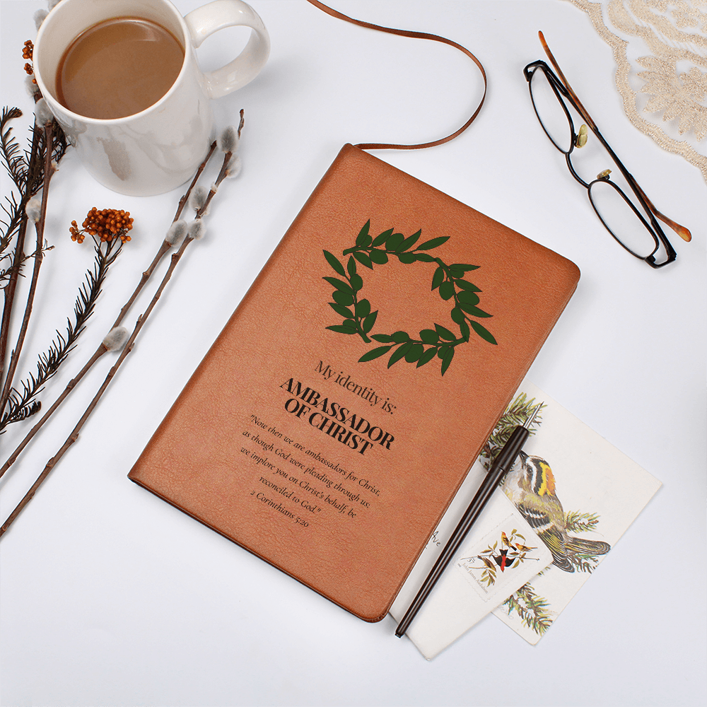 Ambassador of Christ Leather Journal – Olive Wreath Christian Notebook - FREE Shipping