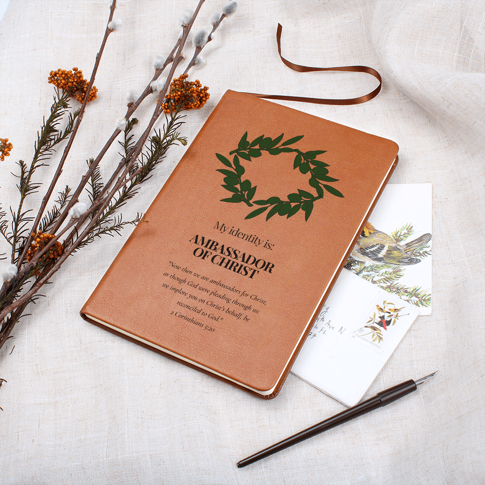 Ambassador of Christ Leather Journal – Olive Wreath Christian Notebook - FREE Shipping