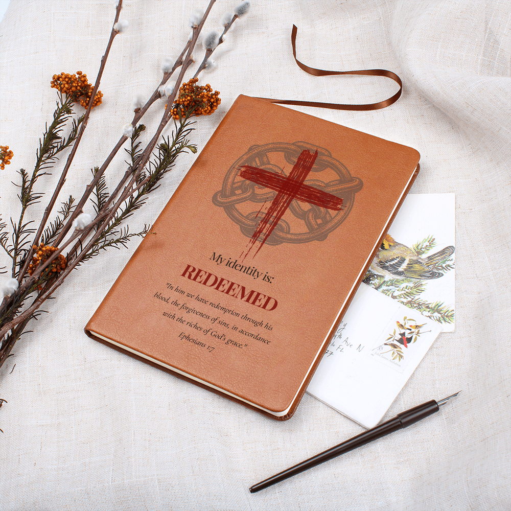 Redeemed – Christian Journal (Ephesians 1:7, Cross & Chain Design) | My Identity Series | FREE Shipping