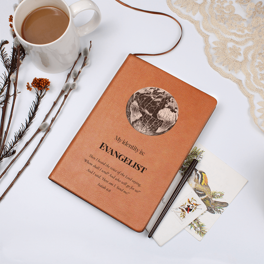 Evangelist Christian Journal – Isaiah 6:8 Globe Design Notebook  – My Identity Series - FREE Shipping