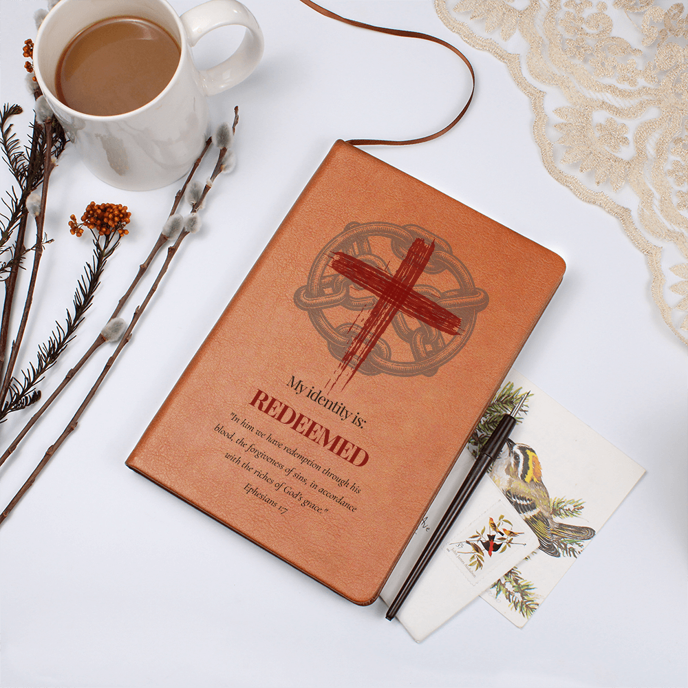 Redeemed – Christian Journal (Ephesians 1:7, Cross & Chain Design) | My Identity Series | FREE Shipping