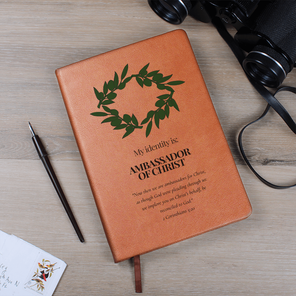 Ambassador of Christ Leather Journal – Olive Wreath Christian Notebook - FREE Shipping