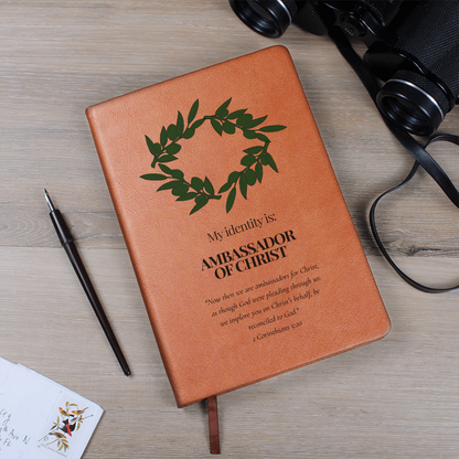 Ambassador of Christ Leather Journal – Olive Wreath Christian Notebook - FREE Shipping