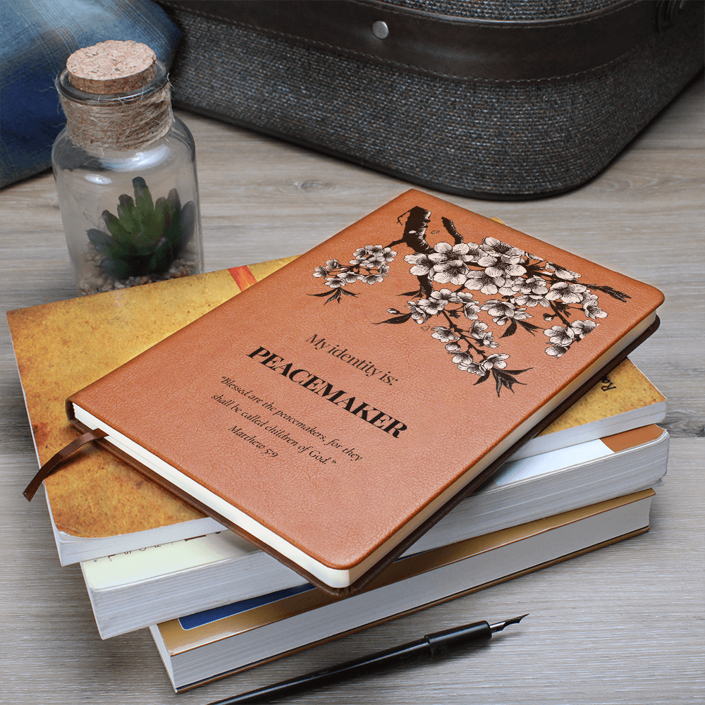 Christian Leather Journal – Peacemaker Identity Notebook – Matthew 5:9 Scripture – FREE Shipping