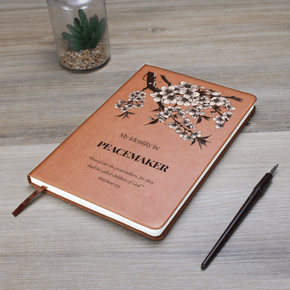 Christian Leather Journal – Peacemaker Identity Notebook – Matthew 5:9 Scripture – FREE Shipping