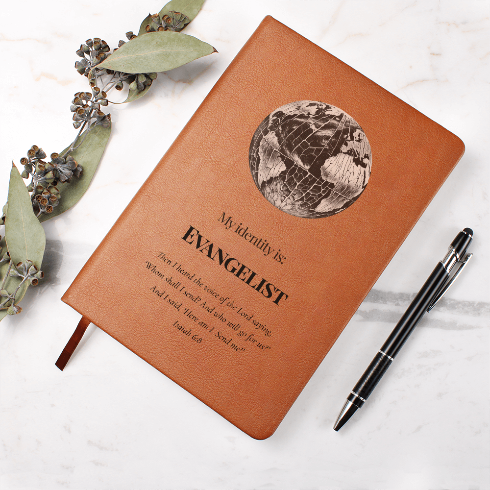 Evangelist Christian Journal – Isaiah 6:8 Globe Design Notebook  – My Identity Series - FREE Shipping