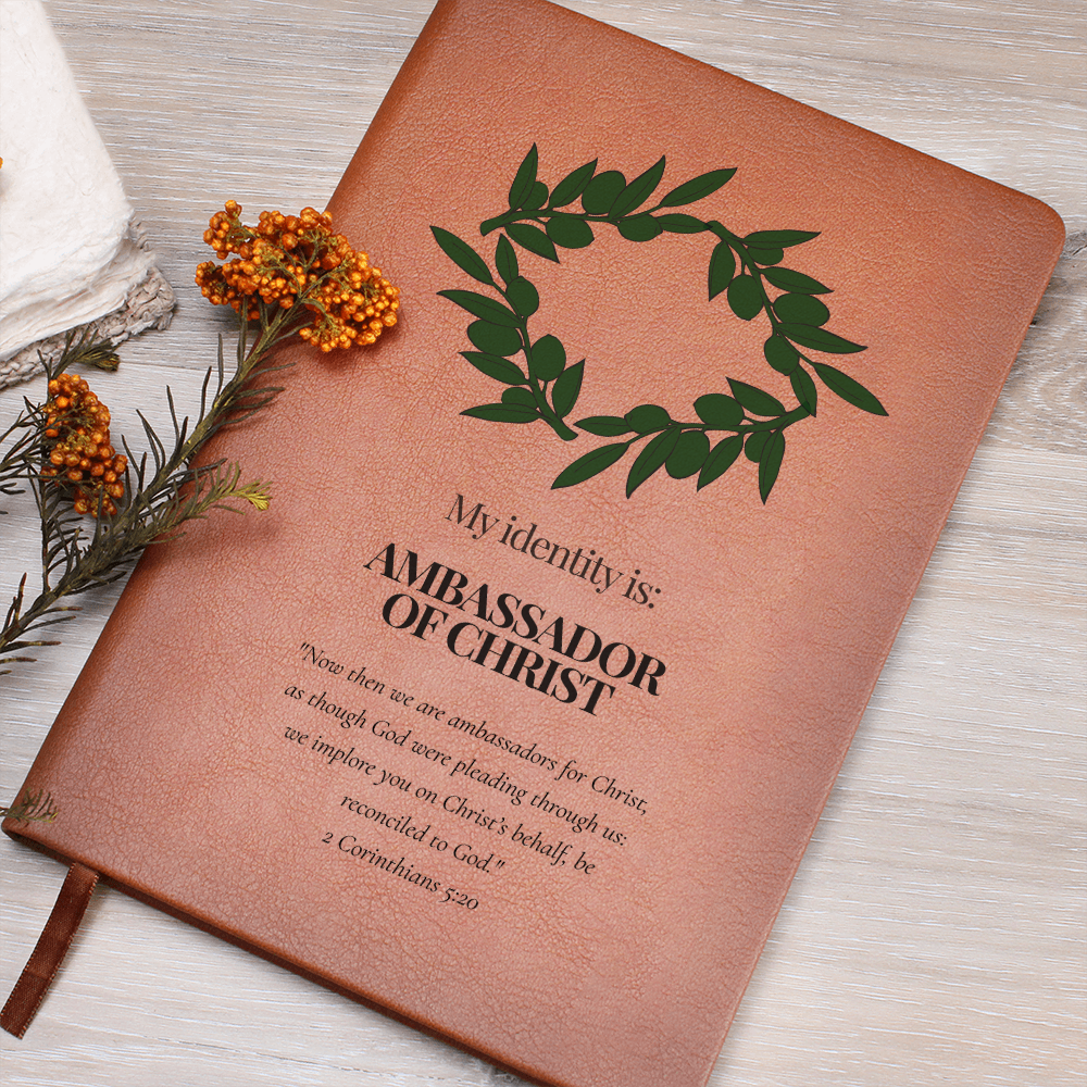 Ambassador of Christ Leather Journal – Olive Wreath Christian Notebook - FREE Shipping