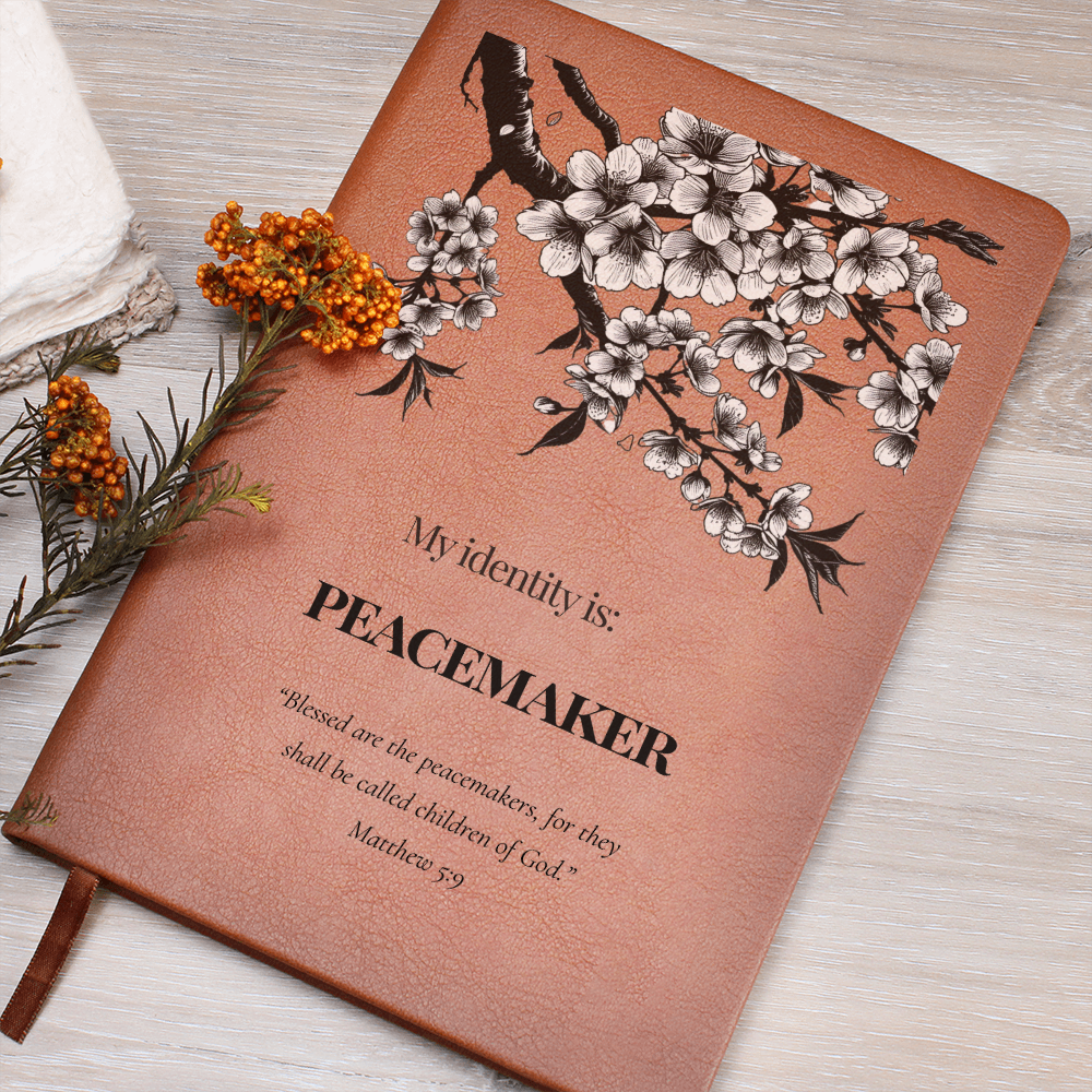 Christian Leather Journal – Peacemaker Identity Notebook – Matthew 5:9 Scripture – FREE Shipping