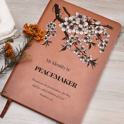 Christian Leather Journal – Peacemaker Identity Notebook – Matthew 5:9 Scripture – FREE Shipping