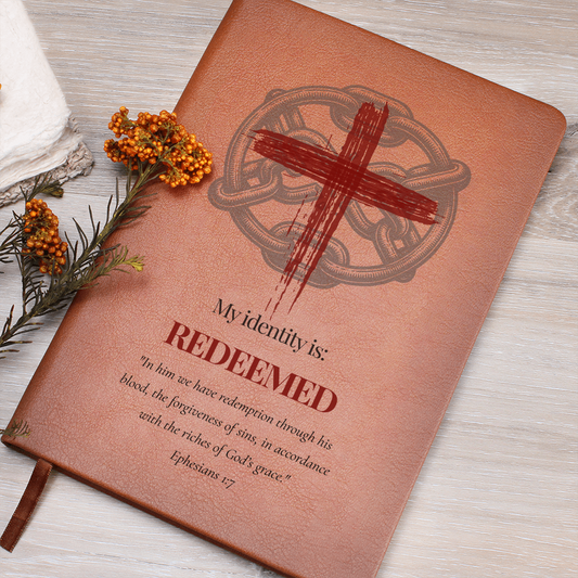 Redeemed – Christian Journal (Ephesians 1:7, Cross & Chain Design) | My Identity Series | FREE Shipping