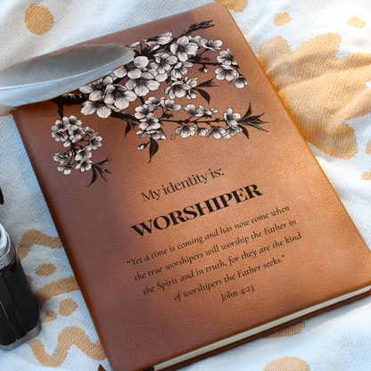 Worshiper Christian Journal – John 4:23 Scripture Notebook – Faux Leather Faith Gift – My Identity Series - FREE Shipping