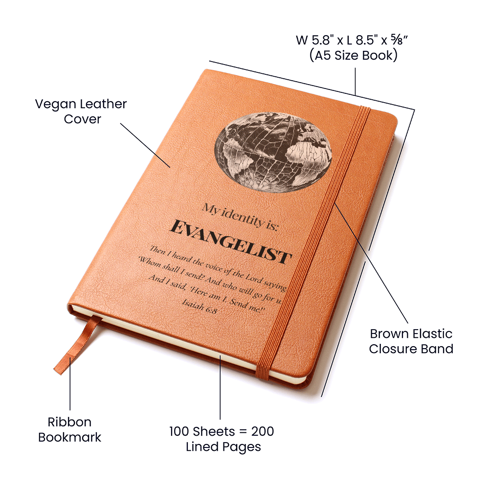 Evangelist Christian Journal – Isaiah 6:8 Globe Design Notebook  – My Identity Series - FREE Shipping