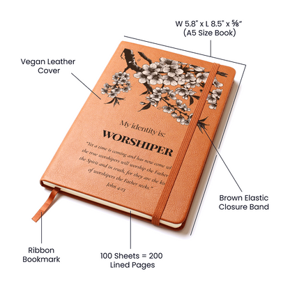 Worshiper Christian Journal – John 4:23 Scripture Notebook – Faux Leather Faith Gift – My Identity Series - FREE Shipping