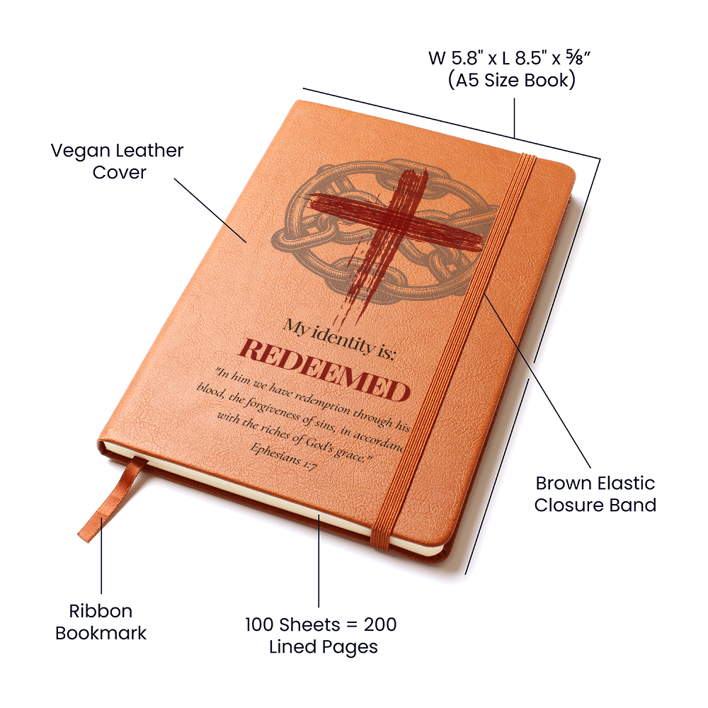 Redeemed – Christian Journal (Ephesians 1:7, Cross & Chain Design) | My Identity Series | FREE Shipping