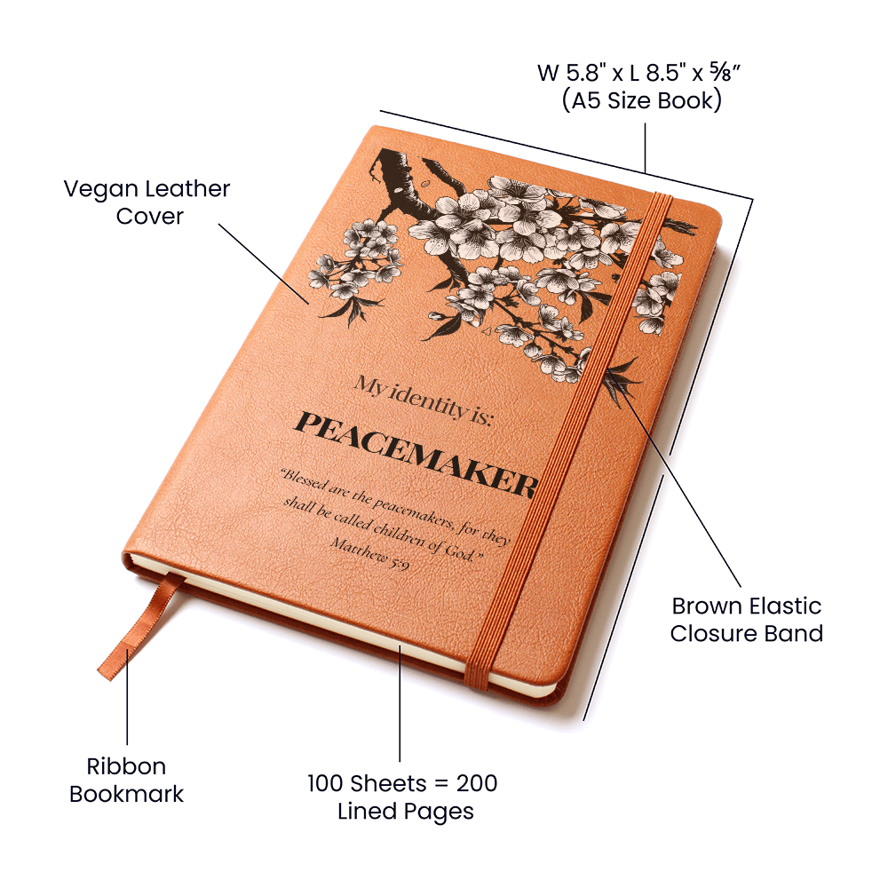 Christian Leather Journal – Peacemaker Identity Notebook – Matthew 5:9 Scripture – FREE Shipping
