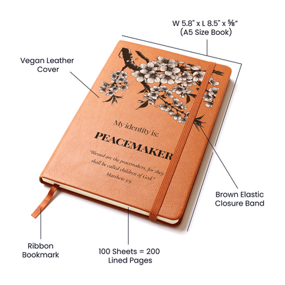 Christian Leather Journal – Peacemaker Identity Notebook – Matthew 5:9 Scripture – FREE Shipping