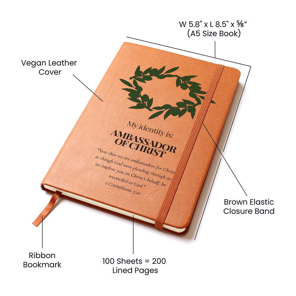 Ambassador of Christ Leather Journal – Olive Wreath Christian Notebook - FREE Shipping