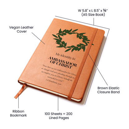 Ambassador of Christ Leather Journal – Olive Wreath Christian Notebook - FREE Shipping