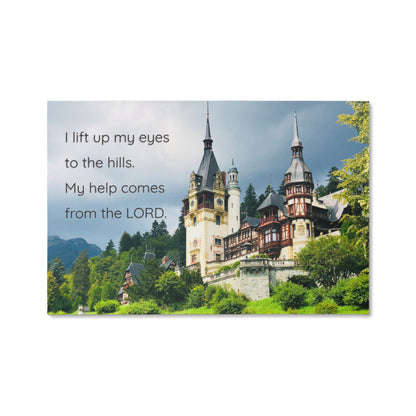 Psalm 121 Wall Art – “I Lift Up My Eyes to the Hills” Canvas | Original Romania Castle Photography | Christian Scripture Print- FREE Shipping
