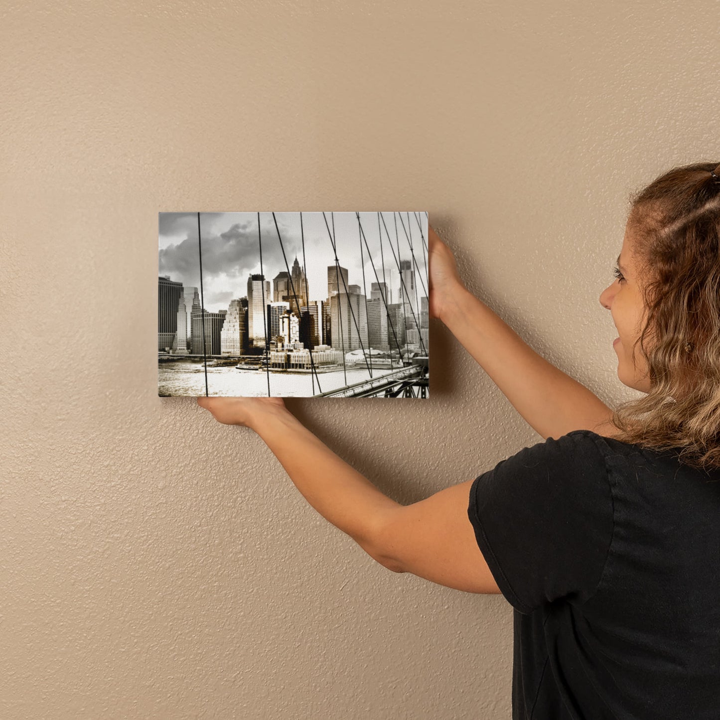 NYC Skyline Canvas – Original Brooklyn Bridge Photograph in Black and White | Gallery Wrapped Urban Wall Art- FREE Shipping