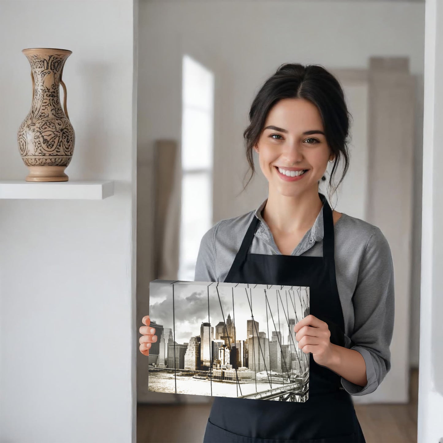 NYC Skyline Canvas – Original Brooklyn Bridge Photograph in Black and White | Gallery Wrapped Urban Wall Art- FREE Shipping