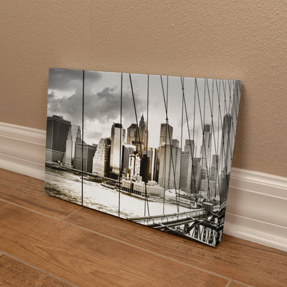 NYC Skyline Canvas – Original Brooklyn Bridge Photograph in Black and White | Gallery Wrapped Urban Wall Art- FREE Shipping