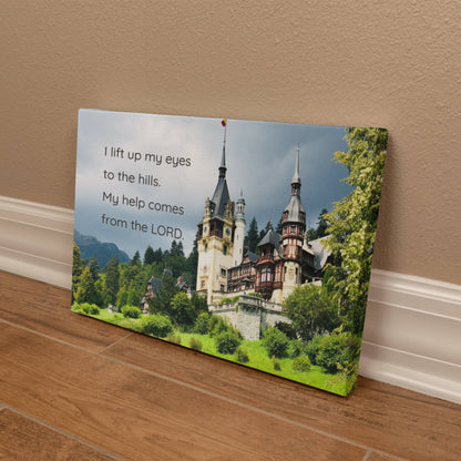 Psalm 121 Wall Art – “I Lift Up My Eyes to the Hills” Canvas | Original Romania Castle Photography | Christian Scripture Print- FREE Shipping