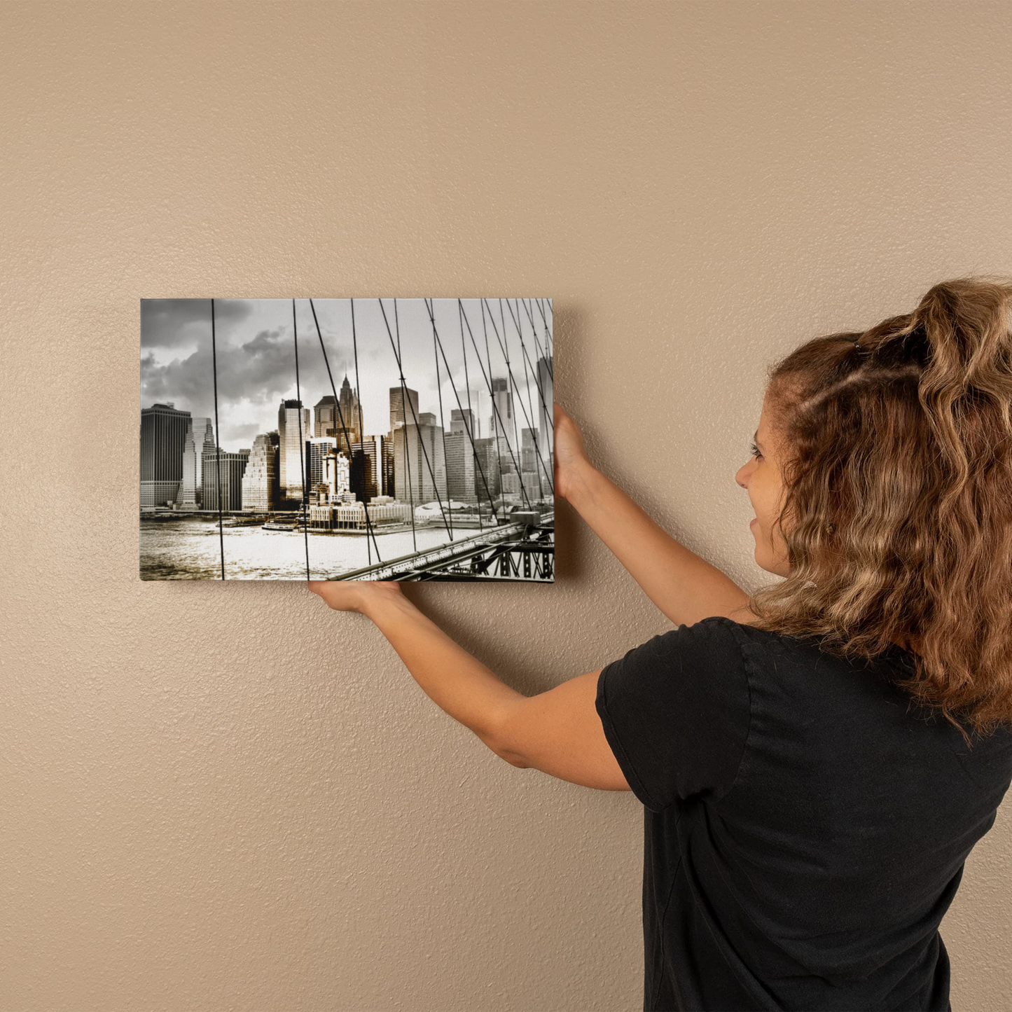 NYC Skyline Canvas – Original Brooklyn Bridge Photograph in Black and White | Gallery Wrapped Urban Wall Art- FREE Shipping