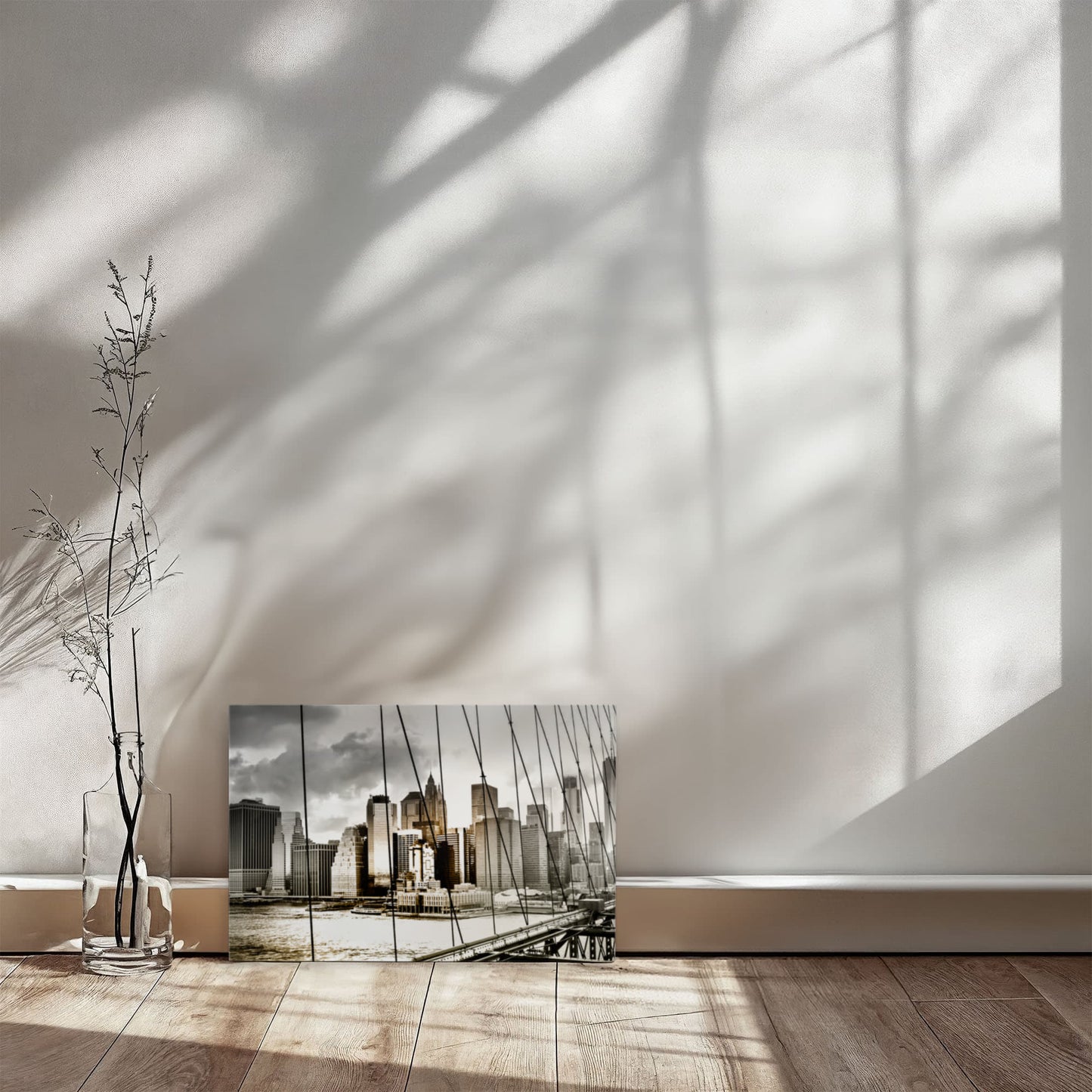 NYC Skyline Canvas – Original Brooklyn Bridge Photograph in Black and White | Gallery Wrapped Urban Wall Art- FREE Shipping